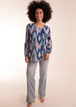 Blue Vanilla Blue Pleated Print Top