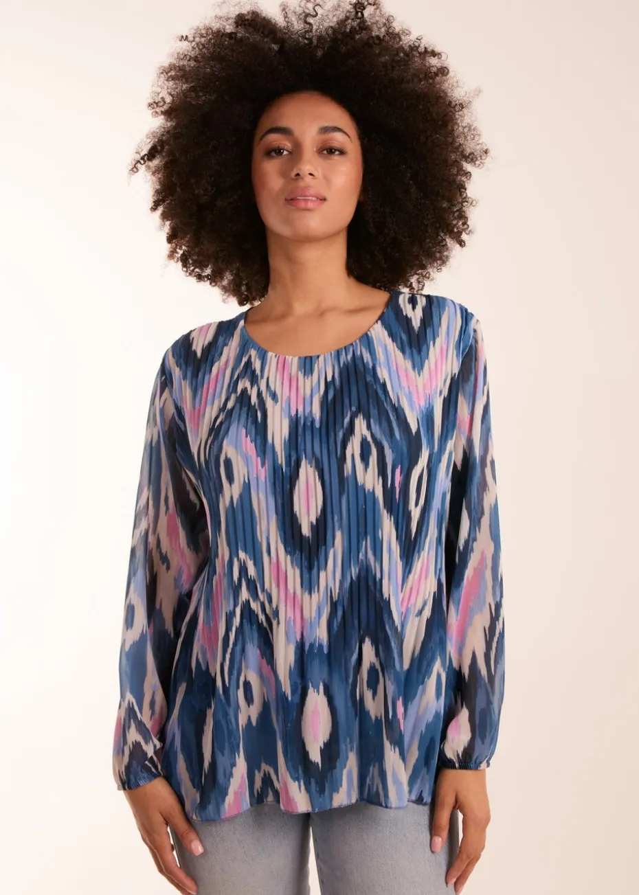 Blue Vanilla Blue Pleated Print Top