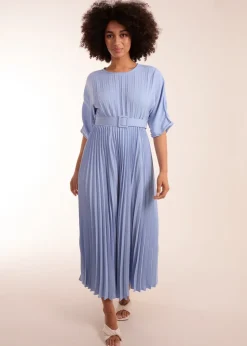 Blue Vanilla Blue Pleated Dress With Belt