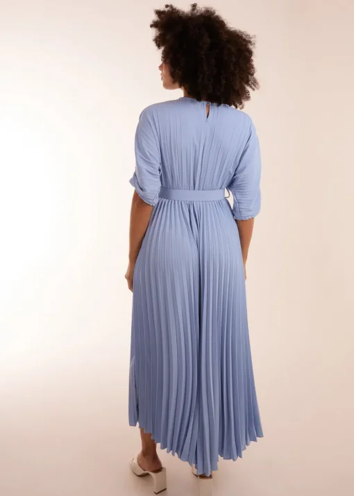 Blue Vanilla Blue Pleated Dress With Belt