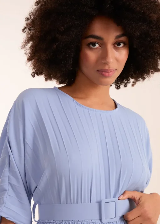 Blue Vanilla Blue Pleated Dress With Belt