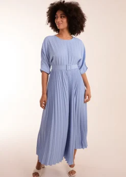Blue Vanilla Blue Pleated Dress With Belt