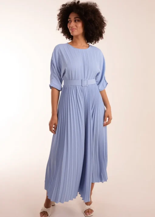 Blue Vanilla Blue Pleated Dress With Belt