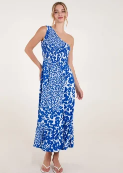 Blue Vanilla Blue Shirred Waist One Shoulder Maxi Dress
