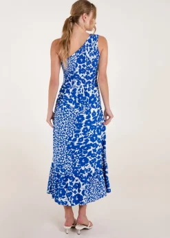 Blue Vanilla Blue Shirred Waist One Shoulder Maxi Dress