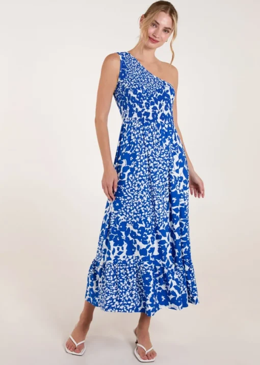 Blue Vanilla Blue Shirred Waist One Shoulder Maxi Dress