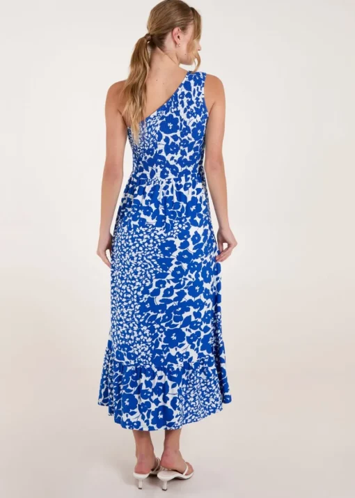 Blue Vanilla Blue Shirred Waist One Shoulder Maxi Dress