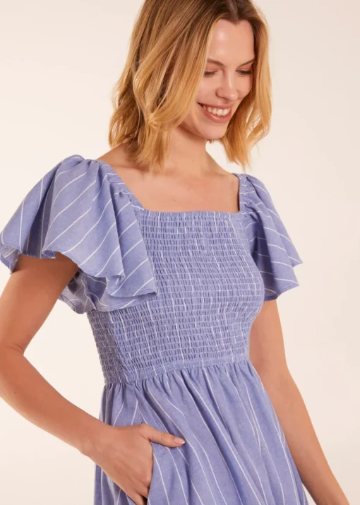 Blue Vanilla Blue Shirred Bust Stripe Midi Dress