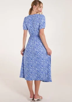 Blue Vanilla Blue Short Sleeve Button Front Split Front Midi Dress