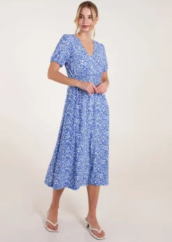 Blue Vanilla Blue Short Sleeve Button Front Split Front Midi Dress