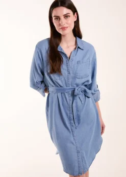 Blue Vanilla Blue Tencel Adjustable Sleeve Shirt Dress