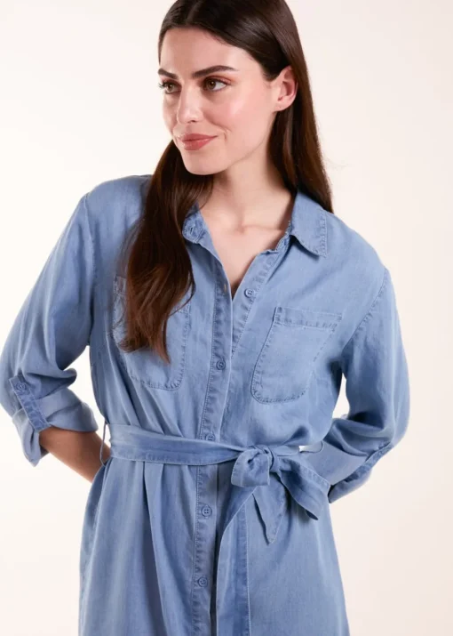 Blue Vanilla Blue Tencel Adjustable Sleeve Shirt Dress