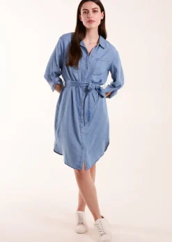 Blue Vanilla Blue Tencel Adjustable Sleeve Shirt Dress