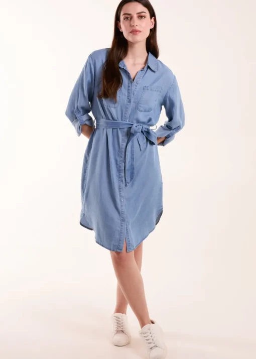 Blue Vanilla Blue Tencel Adjustable Sleeve Shirt Dress