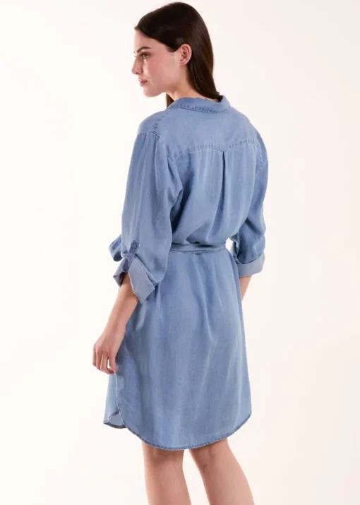 Blue Vanilla Blue Tencel Adjustable Sleeve Shirt Dress
