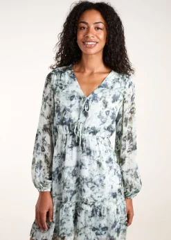 Blue Vanilla Blue Tie Front Watercolour Mini Dress