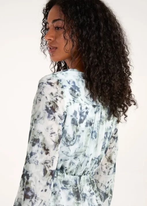Blue Vanilla Blue Tie Front Watercolour Mini Dress