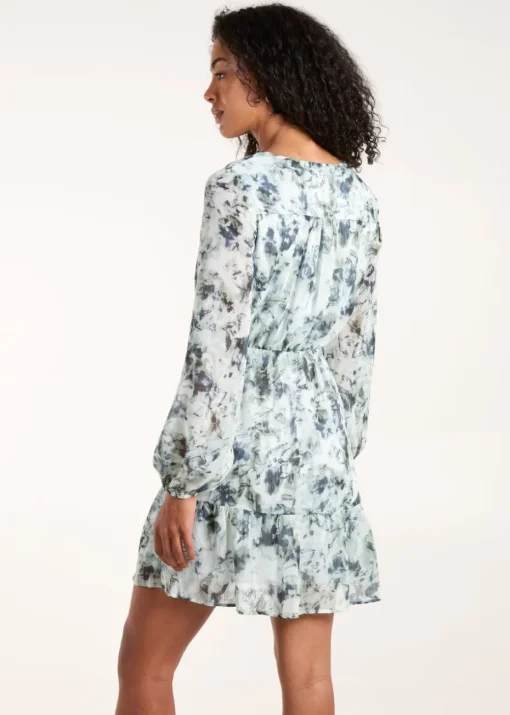Blue Vanilla Blue Tie Front Watercolour Mini Dress