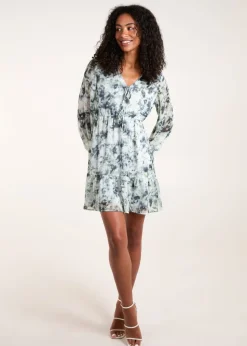 Blue Vanilla Blue Tie Front Watercolour Mini Dress