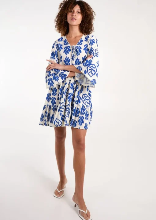 Blue Vanilla Blue Tie Front Smock Dress