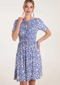 Blue Vanilla Blue Tie Keyhole Front Puff Sleeve Dress