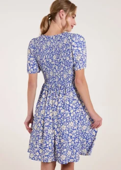 Blue Vanilla Blue Tie Keyhole Front Puff Sleeve Dress
