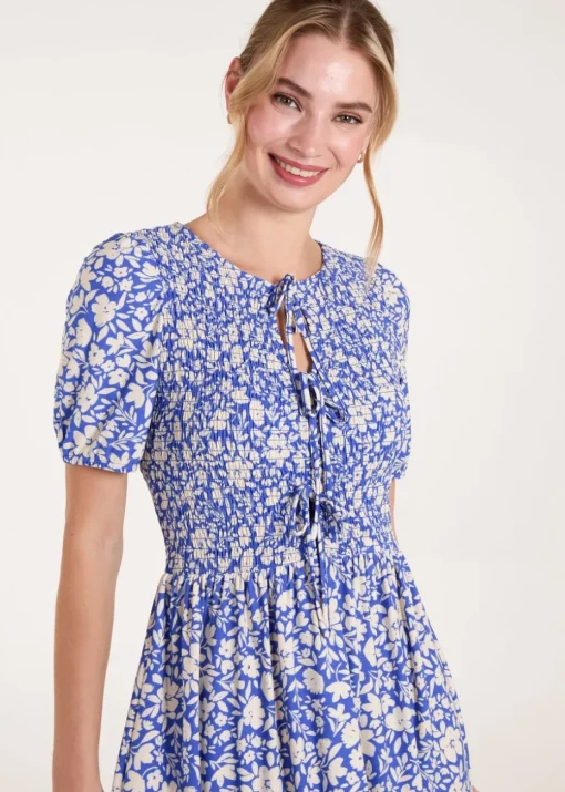 Blue Vanilla Blue Tie Keyhole Front Puff Sleeve Dress