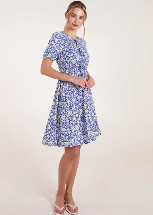 Blue Vanilla Blue Tie Keyhole Front Puff Sleeve Dress