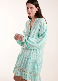 Blue Vanilla Blue Tiered Button Down Mini Dress
