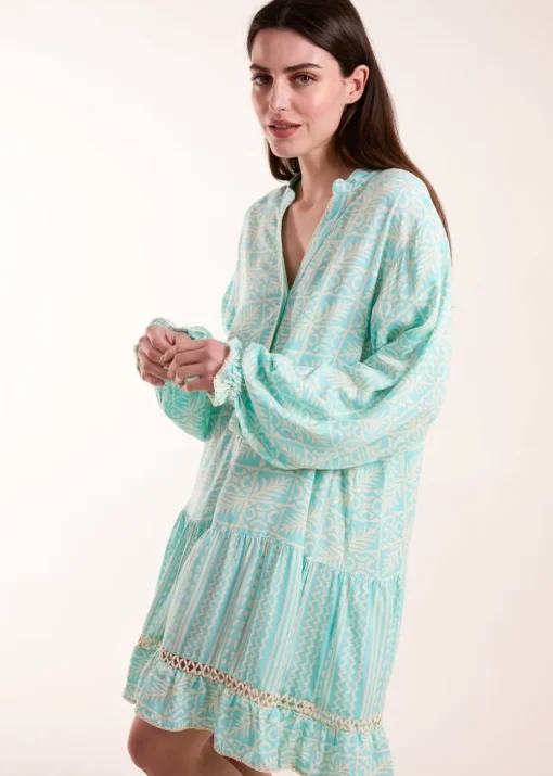 Blue Vanilla Blue Tiered Button Down Mini Dress