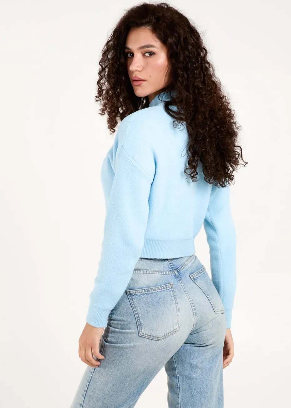 Blue Vanilla Blue Turtle Neck Cropped Jumper