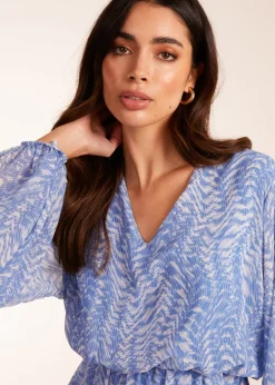 Blue Vanilla Blue V Neck Chiffon Mini Dress