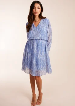 Blue Vanilla Blue V Neck Chiffon Mini Dress