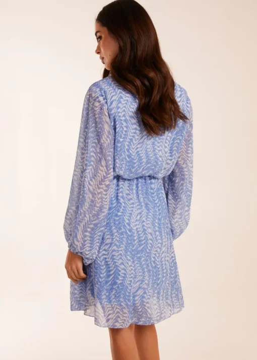 Blue Vanilla Blue V Neck Chiffon Mini Dress