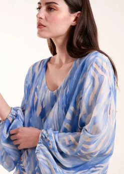 Blue Vanilla Blue Water Colour V Neck Top