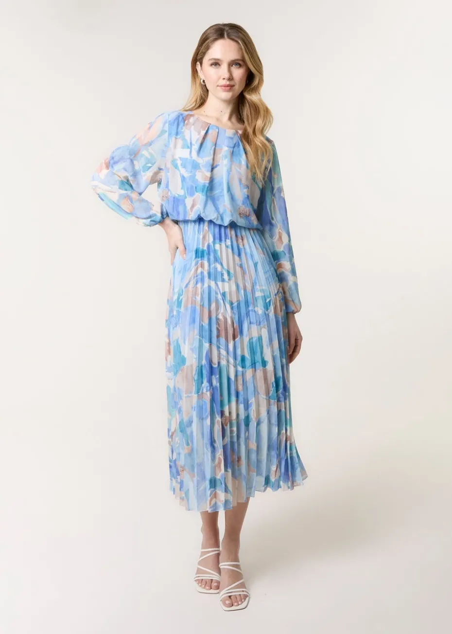 Blue Vanilla Blue Water Colour Abstract Round Neck Dress