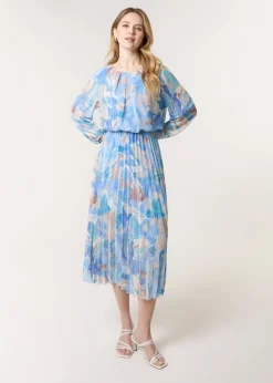 Blue Vanilla Blue Water Colour Abstract Round Neck Dress