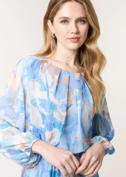 Blue Vanilla Blue Water Colour Abstract Round Neck Dress