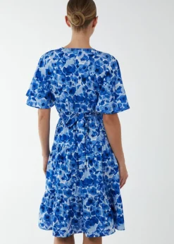 Blue Vanilla Blue Wrap Front Tier Hem Angel Sleeve Dress