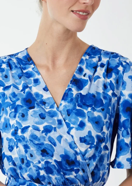 Blue Vanilla Blue Wrap Front Tier Hem Angel Sleeve Dress