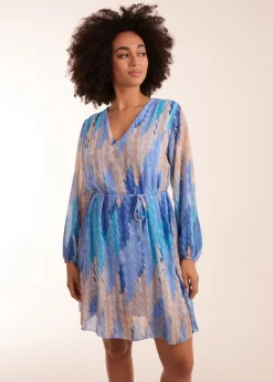Blue Vanilla Blue Zig Zag Printed Belted Dress