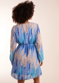 Blue Vanilla Blue Zig Zag Printed Belted Dress