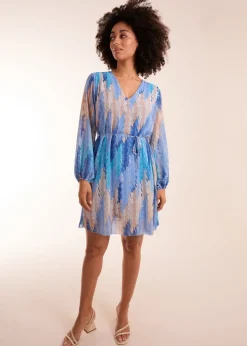 Blue Vanilla Blue Zig Zag Printed Belted Dress