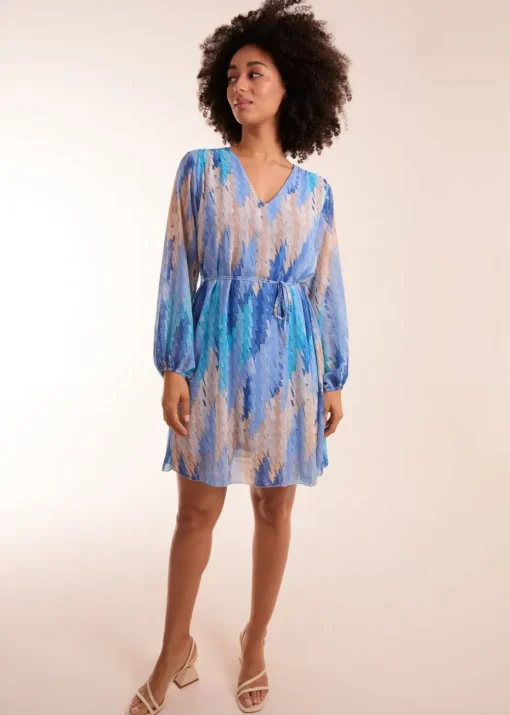 Blue Vanilla Blue Zig Zag Printed Belted Dress