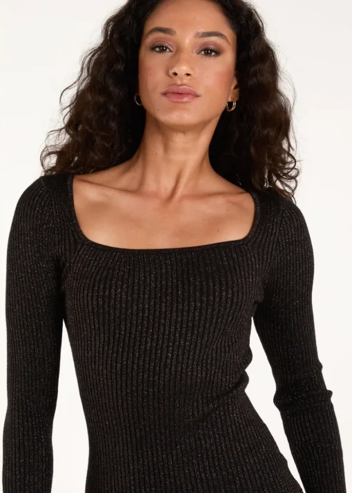 Blue Vanilla Bronze Knitted Sweetheart Neckline Ribbed Dress