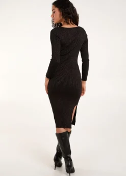 Blue Vanilla Bronze Knitted Sweetheart Neckline Ribbed Dress