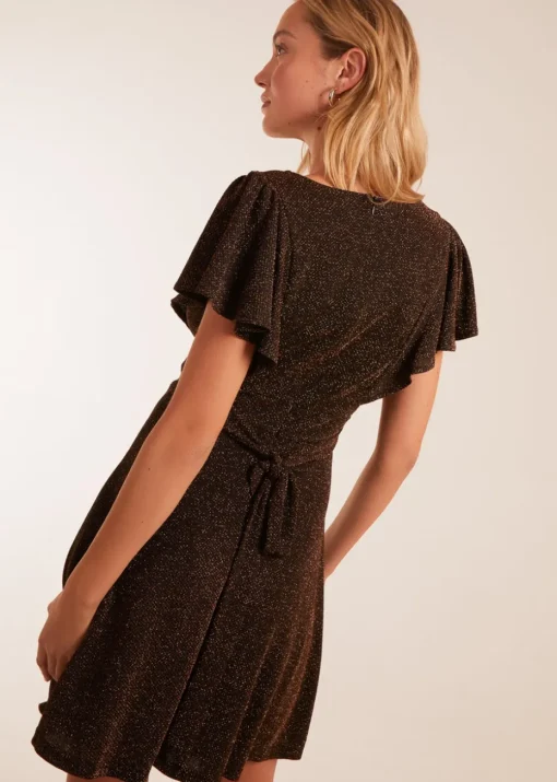 Blue Vanilla Bronze Lurex Flutter Sleeve Mini Dress