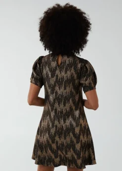 Blue Vanilla Bronze Puff Sleeve Swing Dress