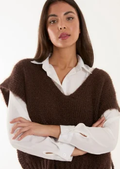 Blue Vanilla Brown 2 in 1 Knitted Vest Shirt