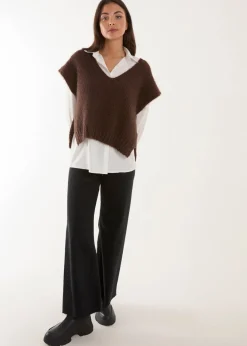 Blue Vanilla Brown 2 in 1 Knitted Vest Shirt